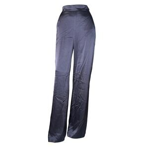 Aritzia Navy Blue Satin Wide Leg Trousers Contrast Piping Quiet Luxury Chic M